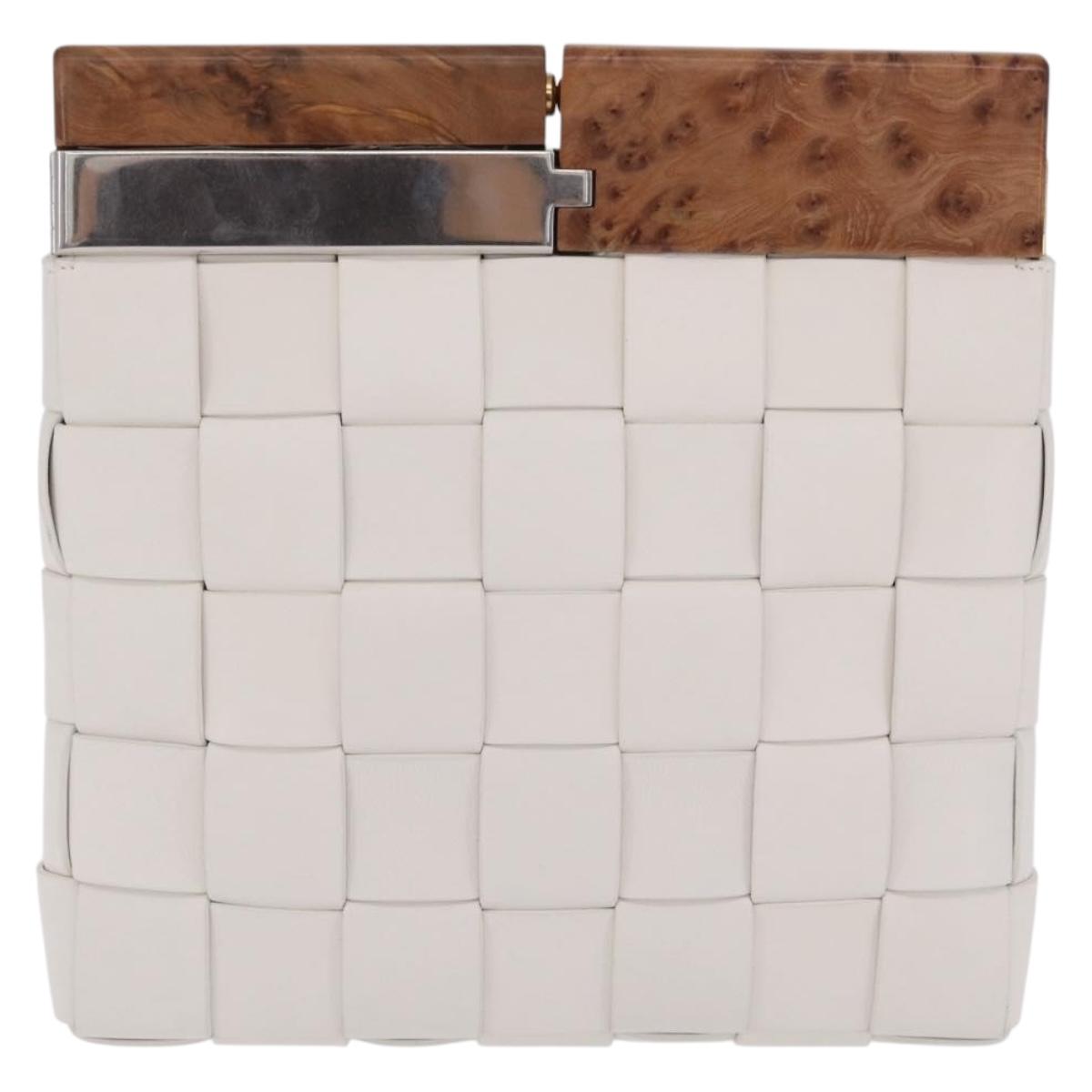 Bottega Veneta MAXI INTRECCIATO Clutch Bag Leather White Gold Auth 207638M