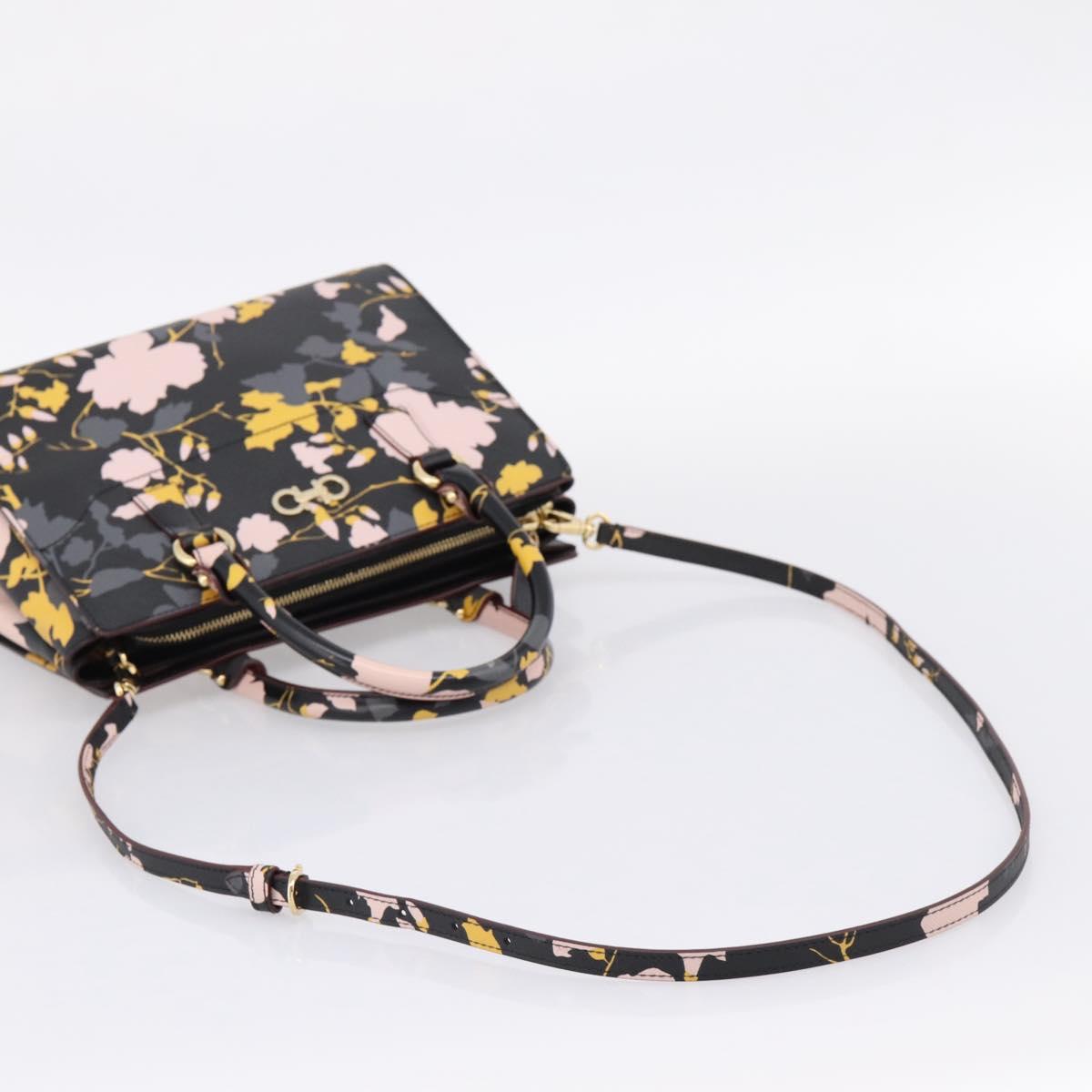 Salvatore Ferragamo Gancini Hand Bag Leather 2way Black Gold Auth 207639V