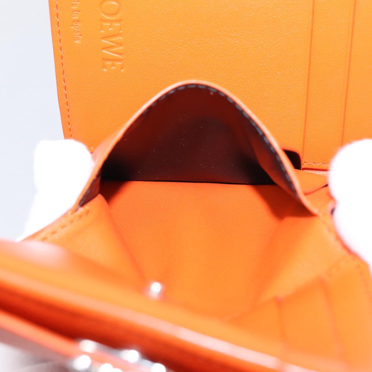 LOEWE Compact Wallet Leather Orange Silver Auth 207651V