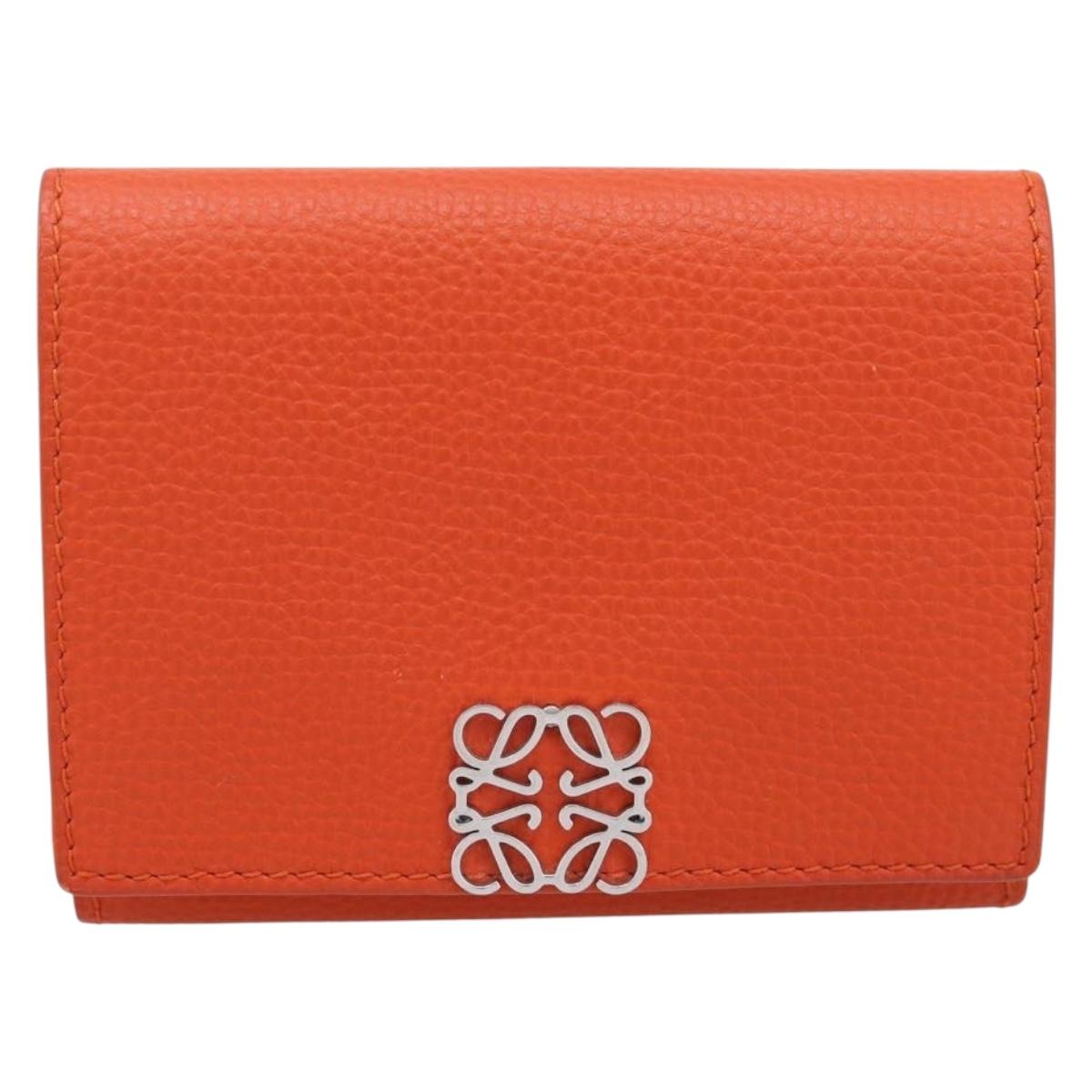 LOEWE Compact Wallet Leather Orange Silver Auth 207651V