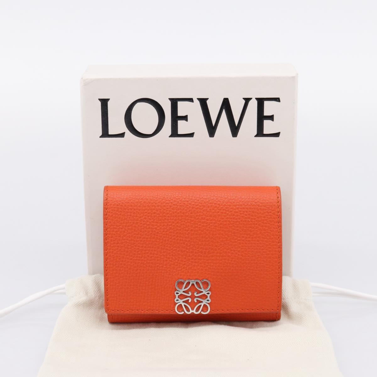 LOEWE Compact Wallet Leather Orange Silver Auth 207651V