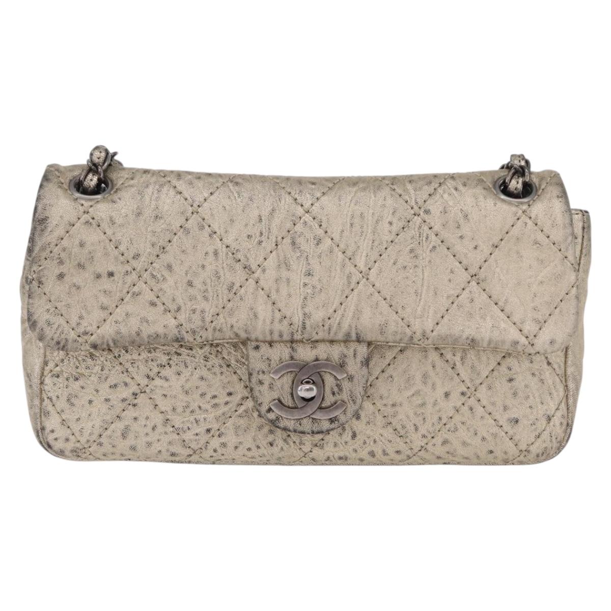 CHANEL Chain Le Marais Shoulder Bag Leather Gold Silver CC Auth 207655SAV