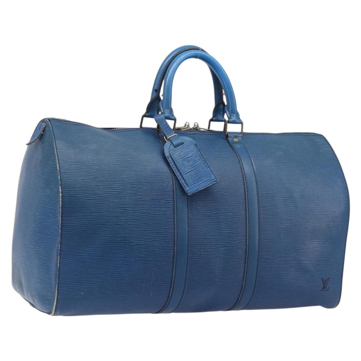 LOUIS VUITTON Epi Keepall 45 Boston Bag Blue M42975 LV Auth 207658