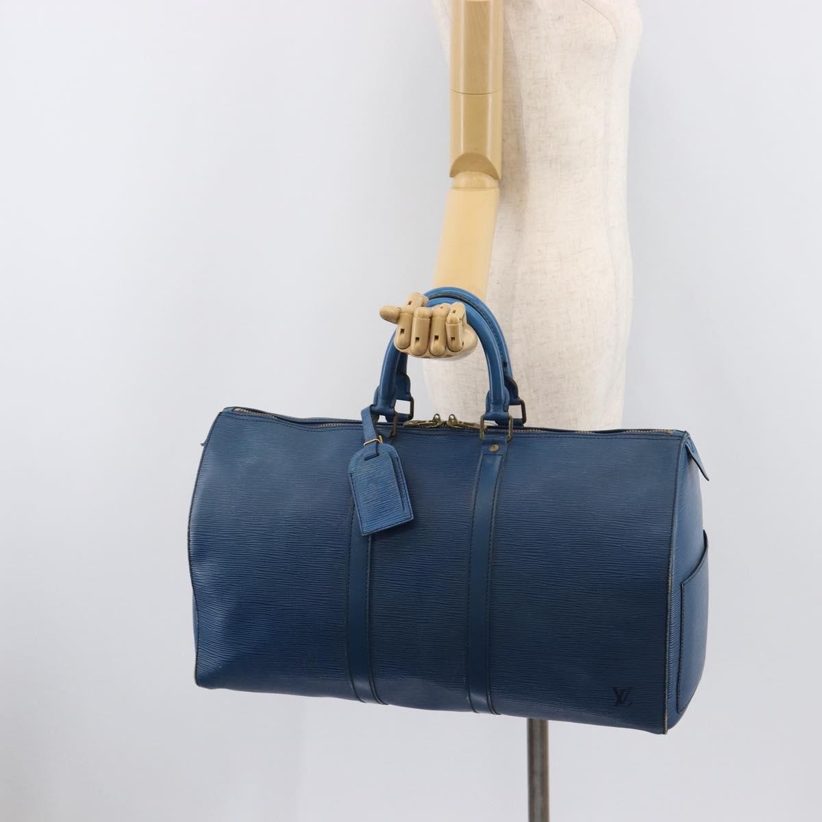 LOUIS VUITTON Epi Keepall 45 Boston Bag Blue M42975 LV Auth 207658