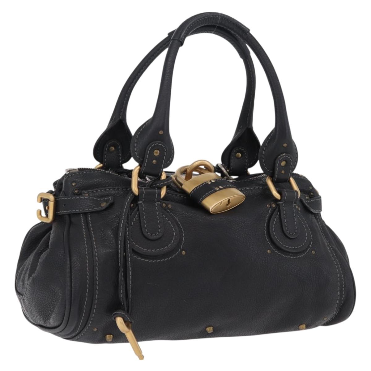 Chloe Paddington Hand Bag Leather Black Gold Tone Auth 207667V