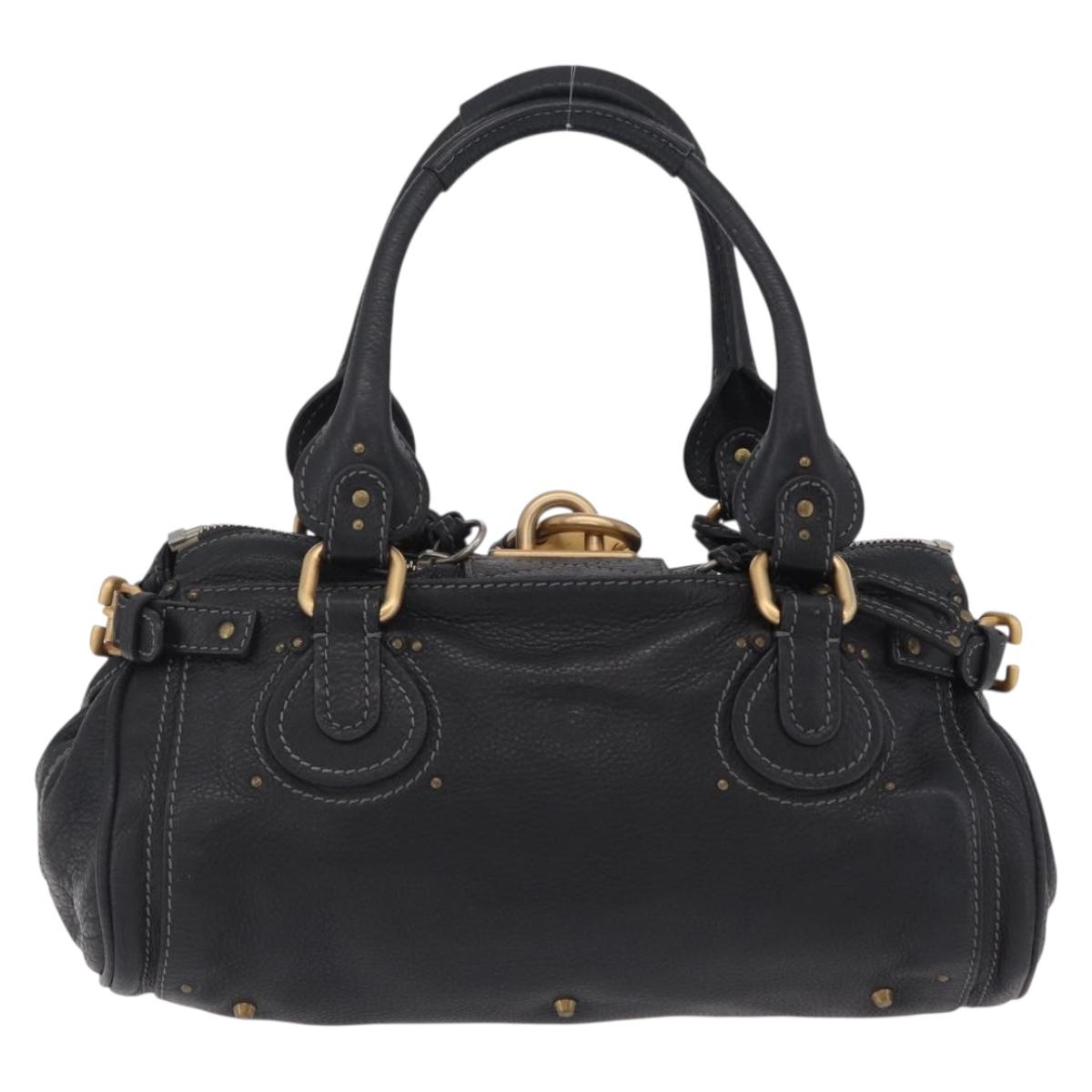 Chloe Paddington Hand Bag Leather Black Gold Tone Auth 207667V