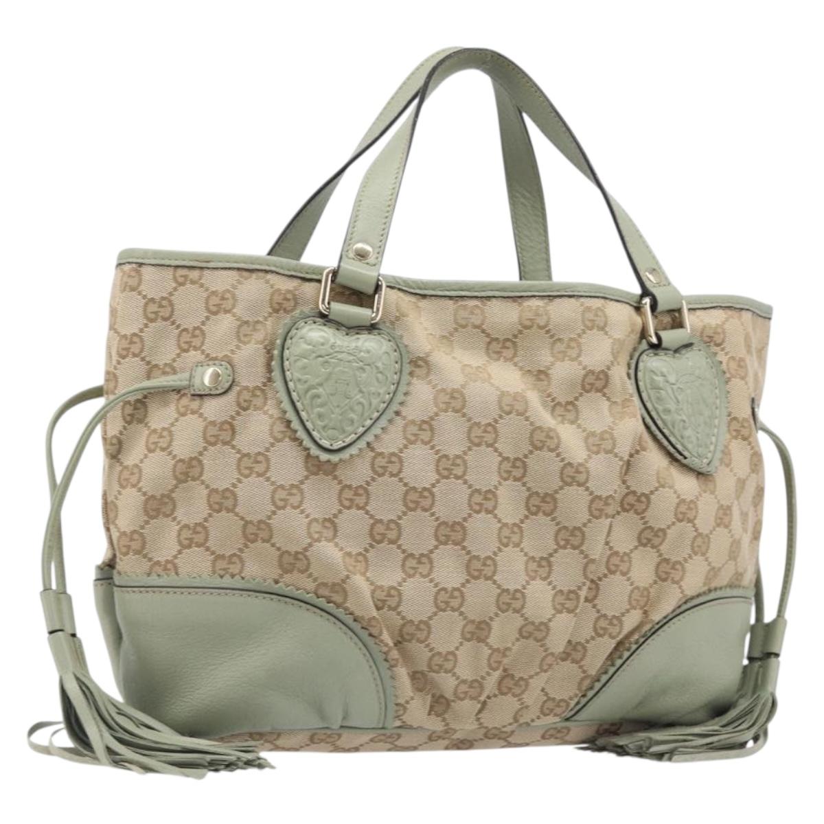 GUCCI GG Canvas Crest Tote Bag Beige Gold Tone 211955 Auth 207668V