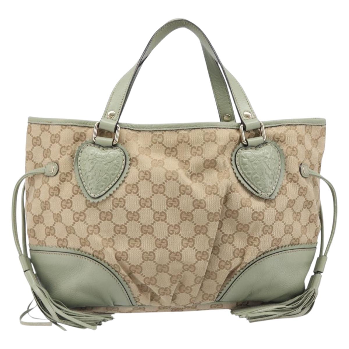 GUCCI GG Canvas Crest Tote Bag Beige Gold Tone 211955 Auth 207668V