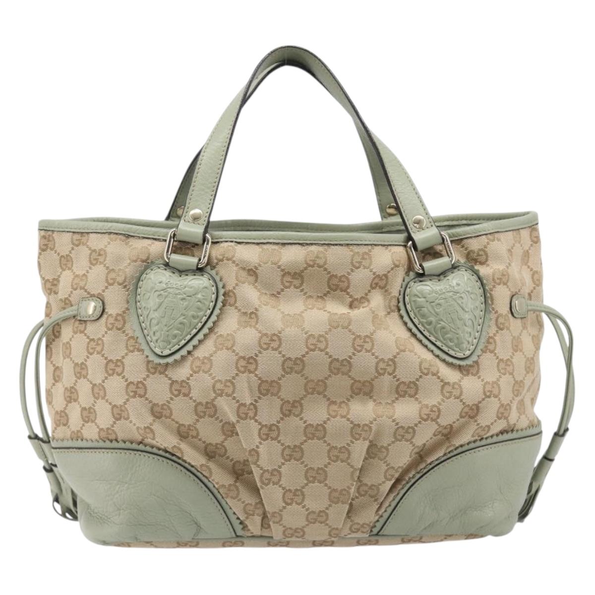 GUCCI GG Canvas Crest Tote Bag Beige Gold Tone 211955 Auth 207668V