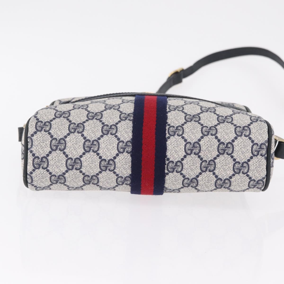 GUCCI GG Supreme Sherry Line Shoulder Bag PVC Navy Gold Tone 010 378 Auth 207669