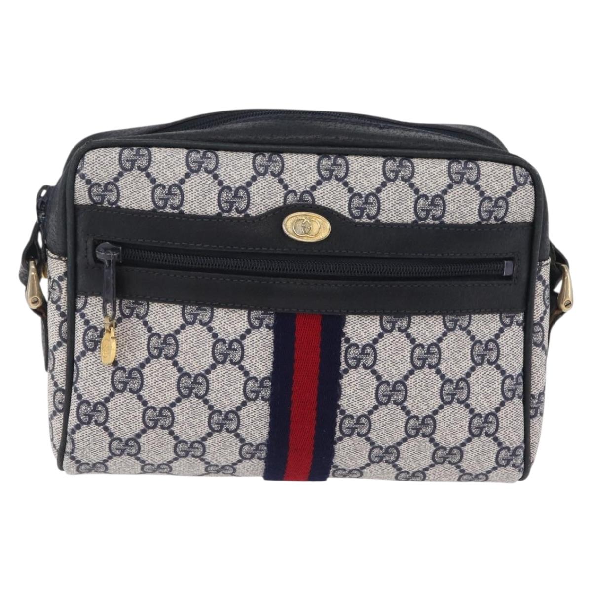 GUCCI GG Supreme Sherry Line Shoulder Bag PVC Navy Gold Tone 010 378 Auth 207669
