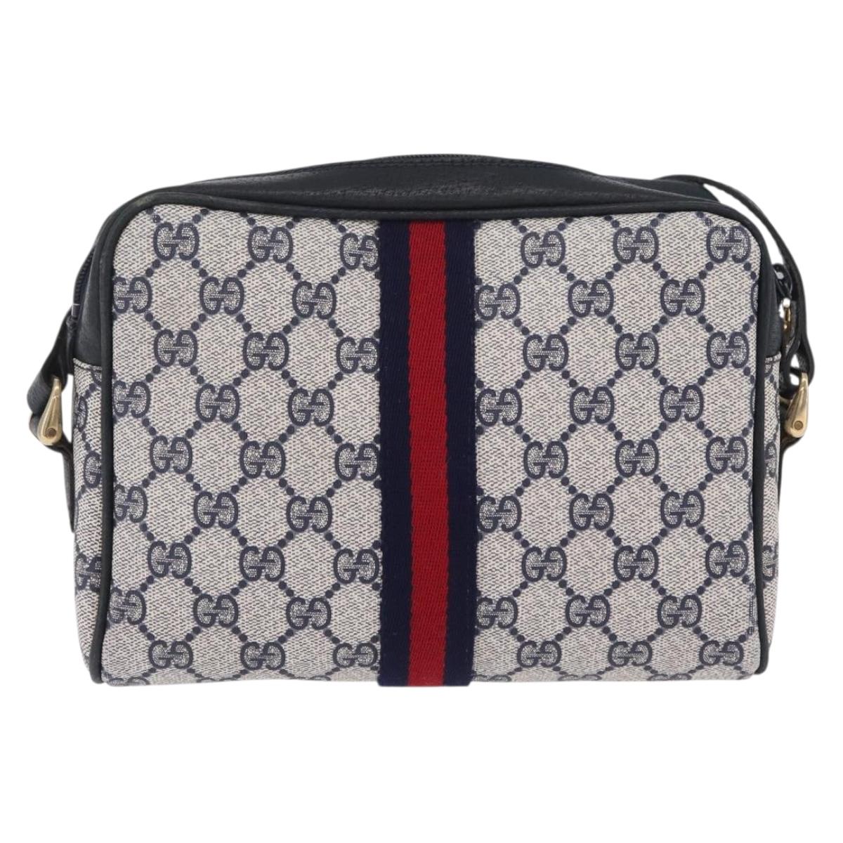 GUCCI GG Supreme Sherry Line Shoulder Bag PVC Navy Gold Tone 010 378 Auth 207669