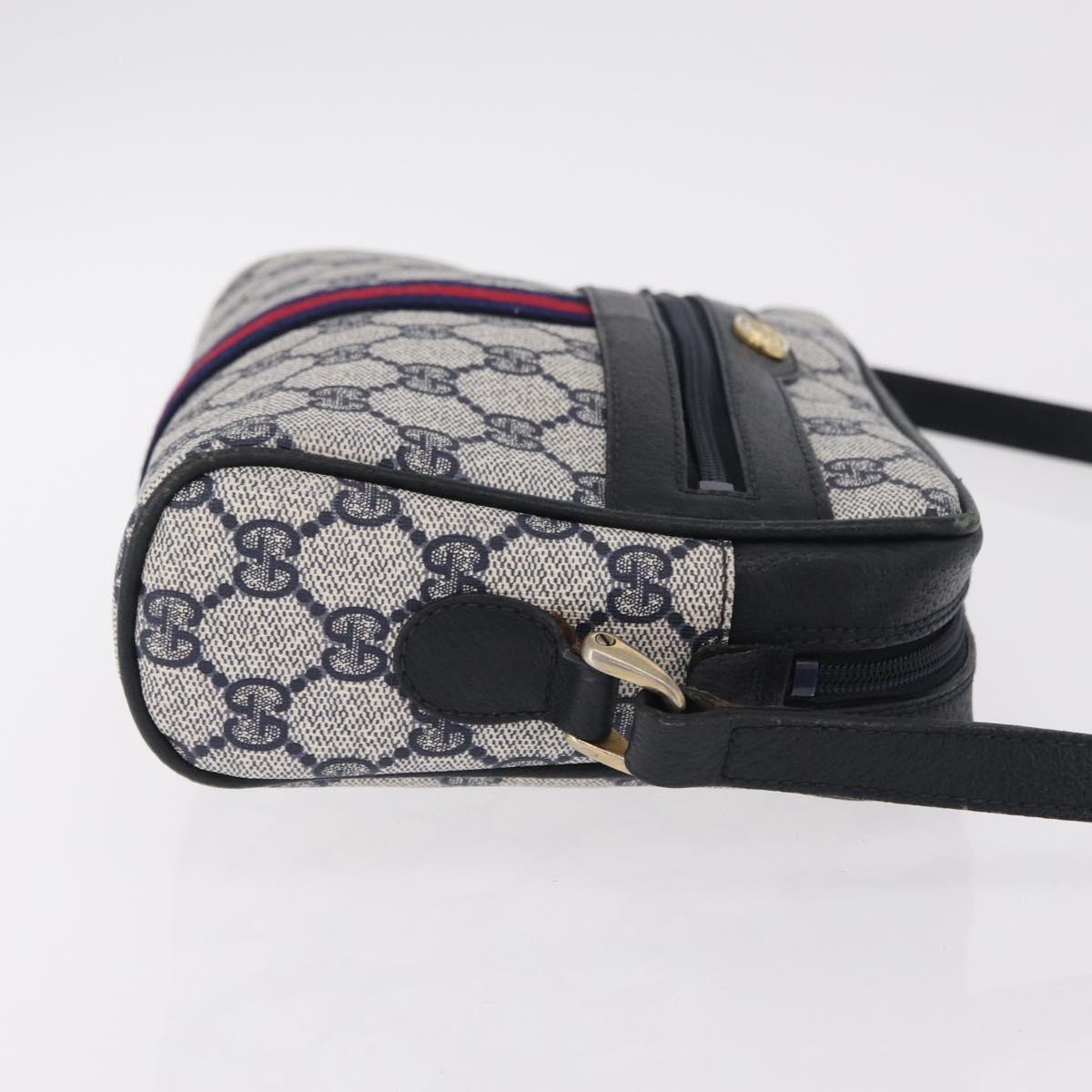 GUCCI GG Supreme Sherry Line Shoulder Bag PVC Navy Gold Tone 010 378 Auth 207669