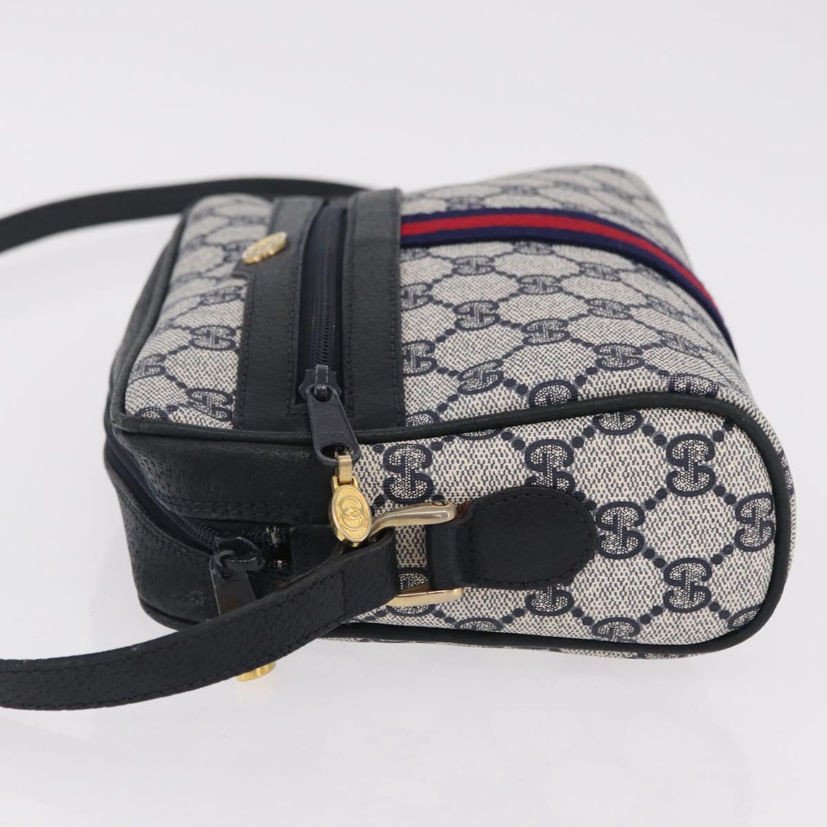 GUCCI GG Supreme Sherry Line Shoulder Bag PVC Navy Gold Tone 010 378 Auth 207669