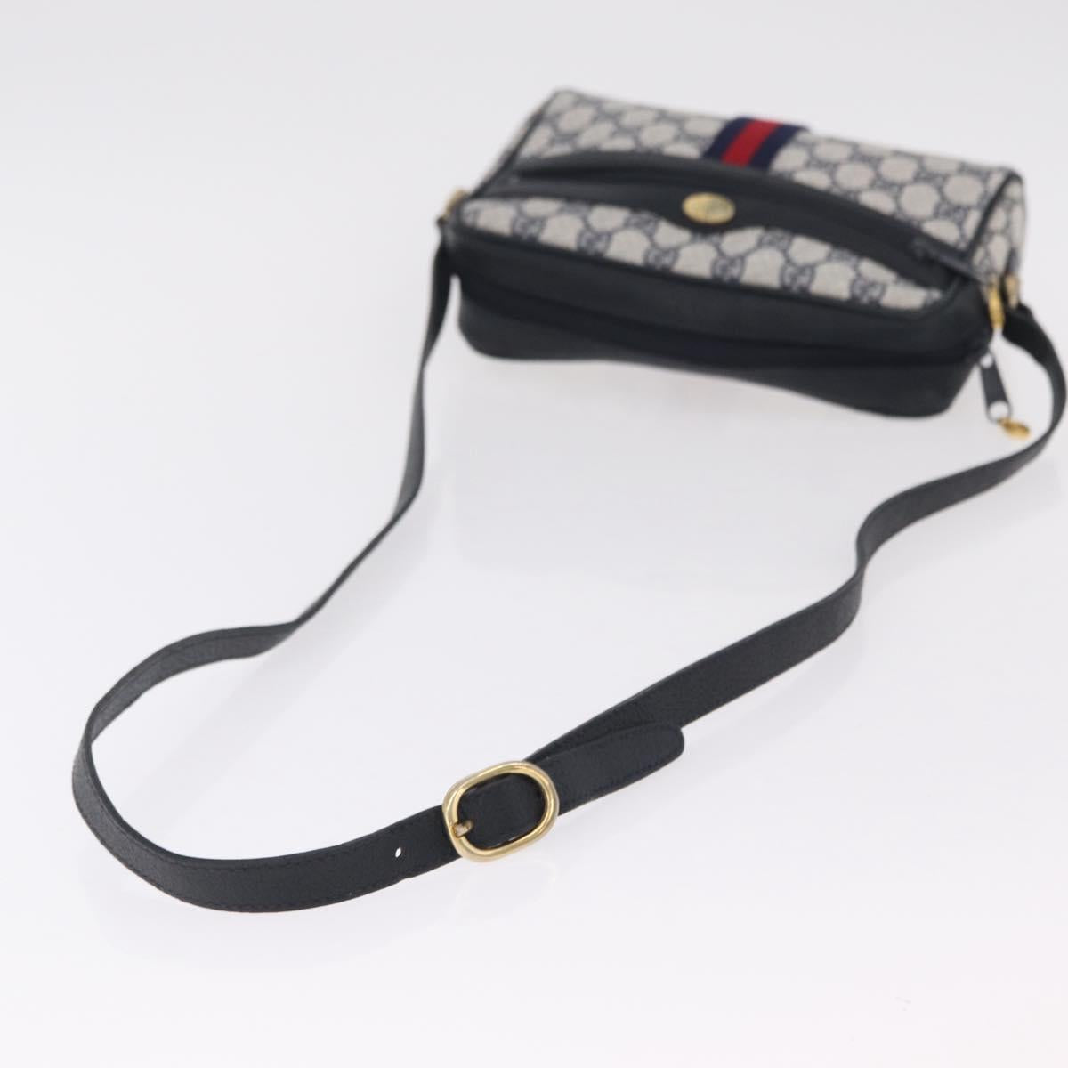 GUCCI GG Supreme Sherry Line Shoulder Bag PVC Navy Gold Tone 010 378 Auth 207669