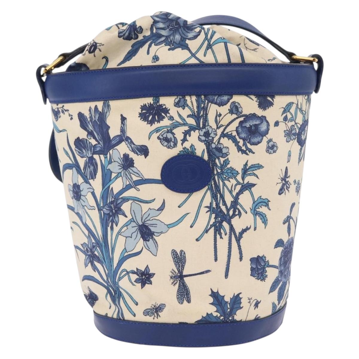 GUCCI Flora Shoulder Bag Canvas Blue Gold Tone 001 22 0757 Auth 207673