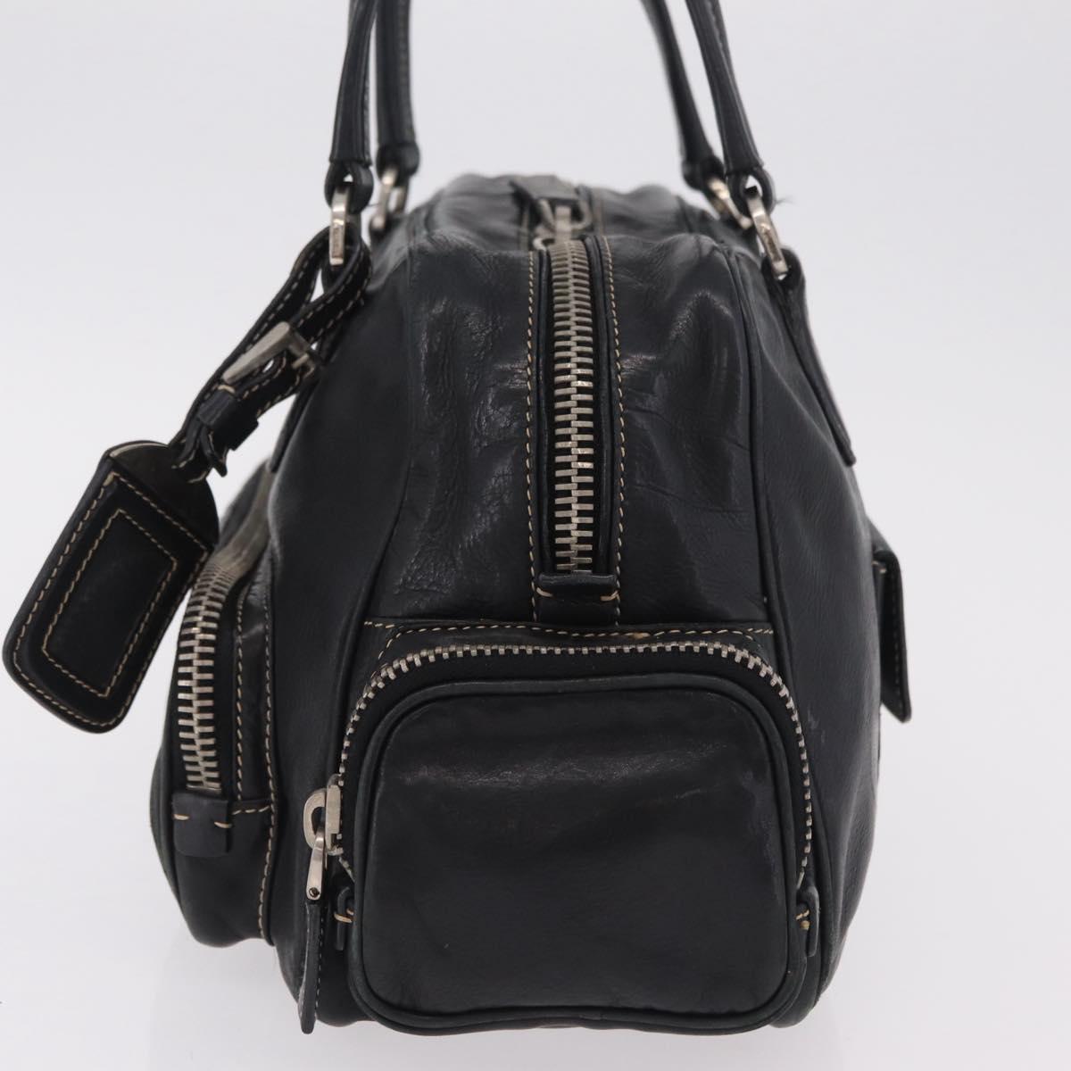 PRADA Hand Bag Leather Black Silver Auth 207680