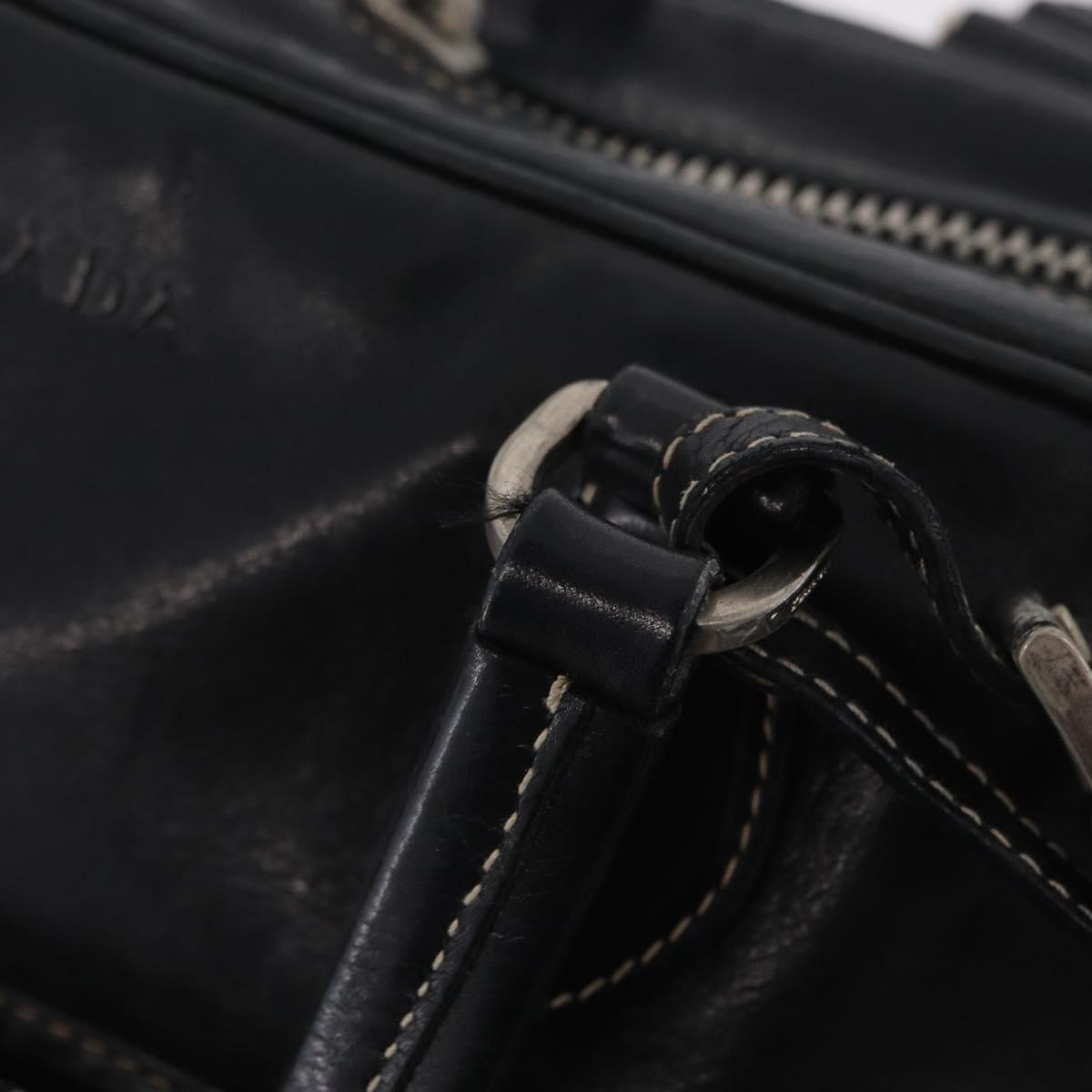 PRADA Hand Bag Leather Black Silver Auth 207680
