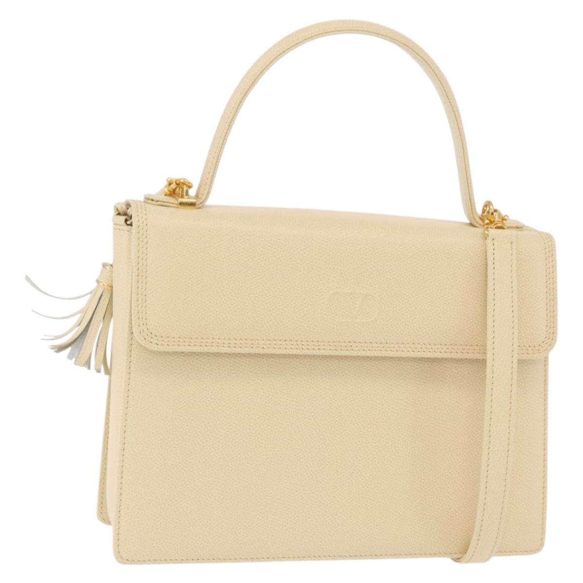 Valentino Shoulder Bag Leather 2way Ivory Gold Tone Auth 207681A