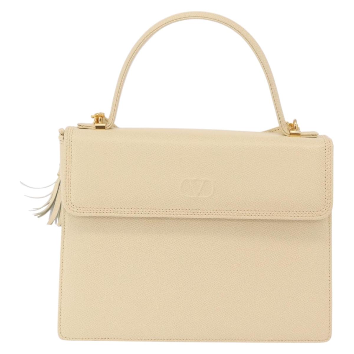 Valentino Shoulder Bag Leather 2way Ivory Gold Tone Auth 207681A