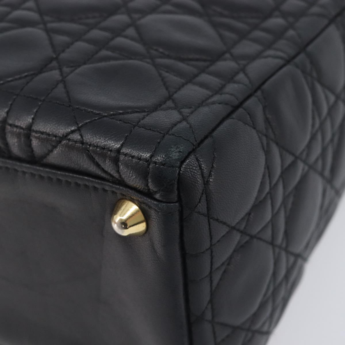 Christian Dior Cannage Lady Dior Large Hand Bag Lamb Skin Black Auth 207683V