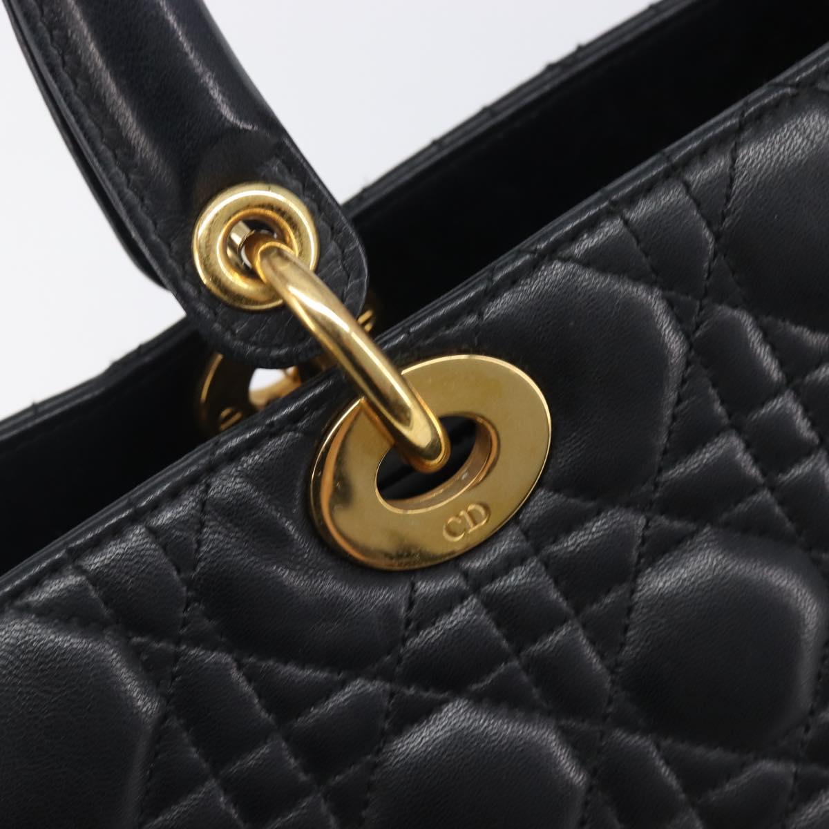Christian Dior Cannage Lady Dior Large Hand Bag Lamb Skin Black Auth 207683V