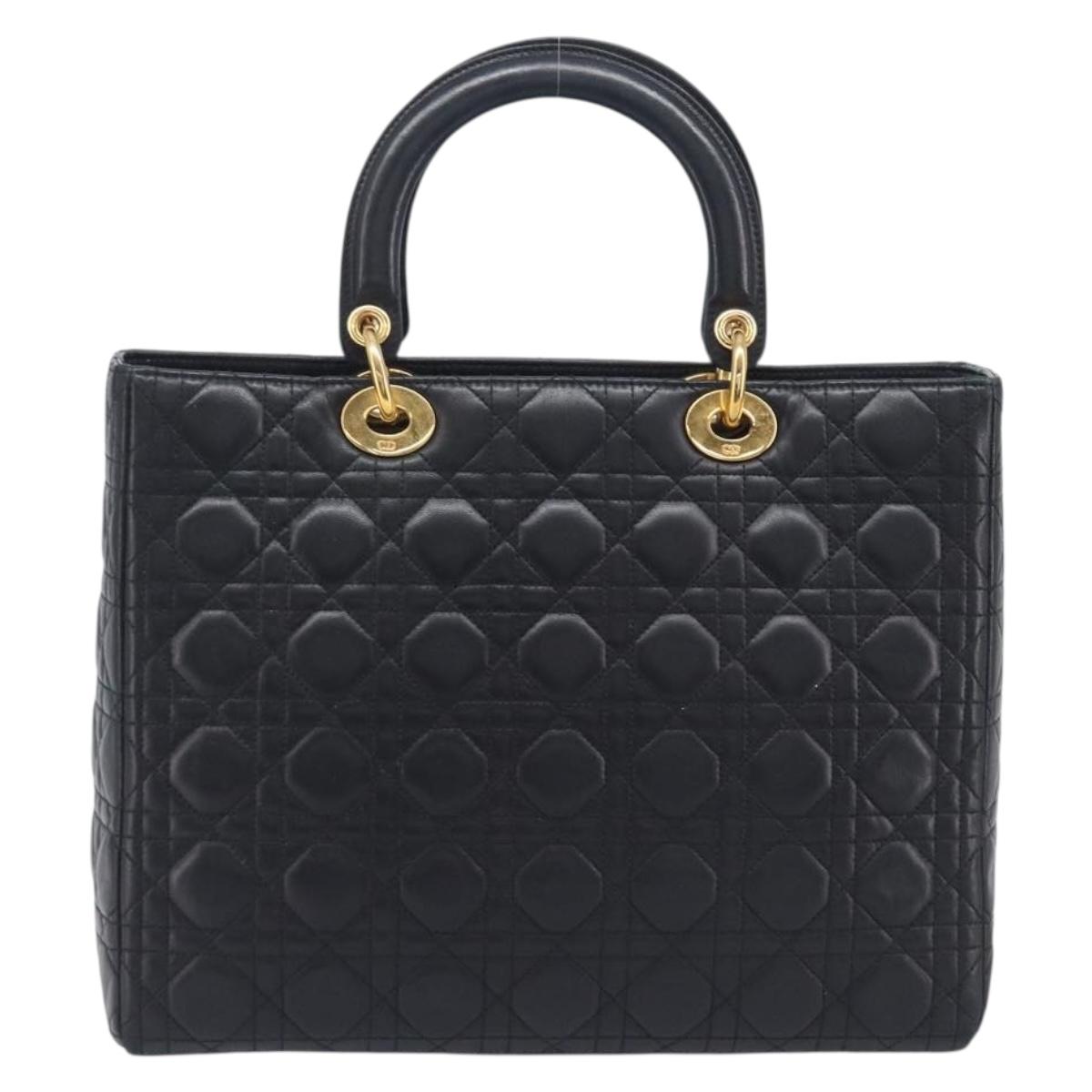 Christian Dior Cannage Lady Dior Large Hand Bag Lamb Skin Black Auth 207683V