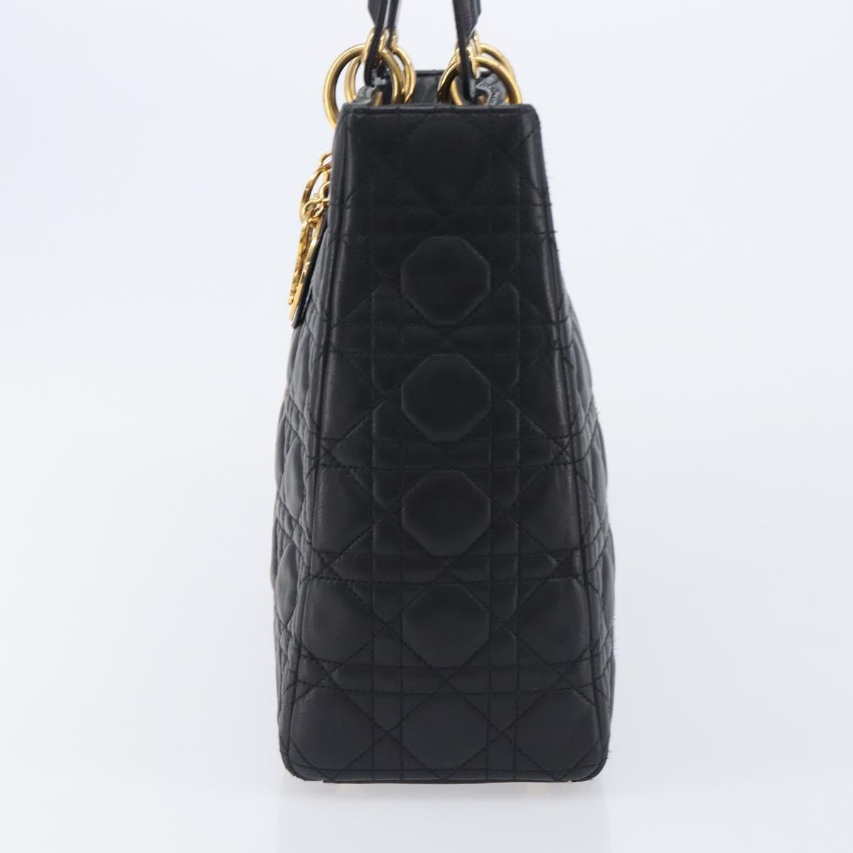 Christian Dior Cannage Lady Dior Large Hand Bag Lamb Skin Black Auth 207683V