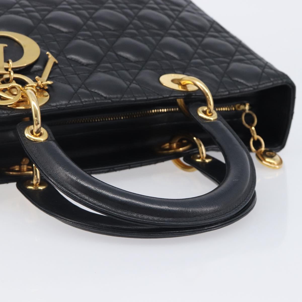 Christian Dior Cannage Lady Dior Large Hand Bag Lamb Skin Black Auth 207683V
