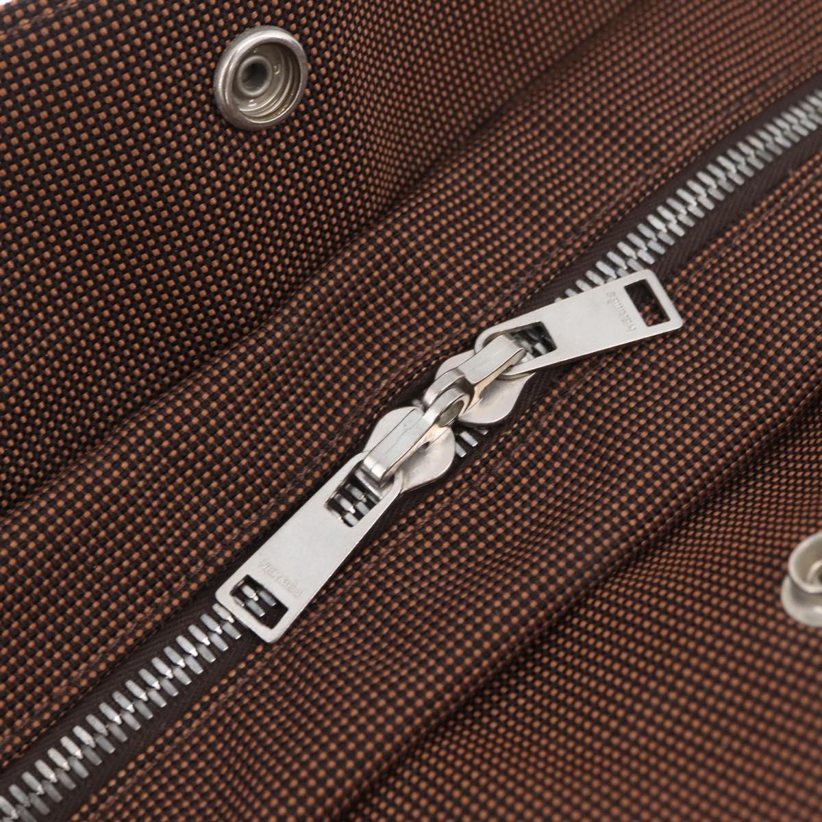 HERMES Her Line MM Hand Bag Canvas Brown Silver Auth 207690A