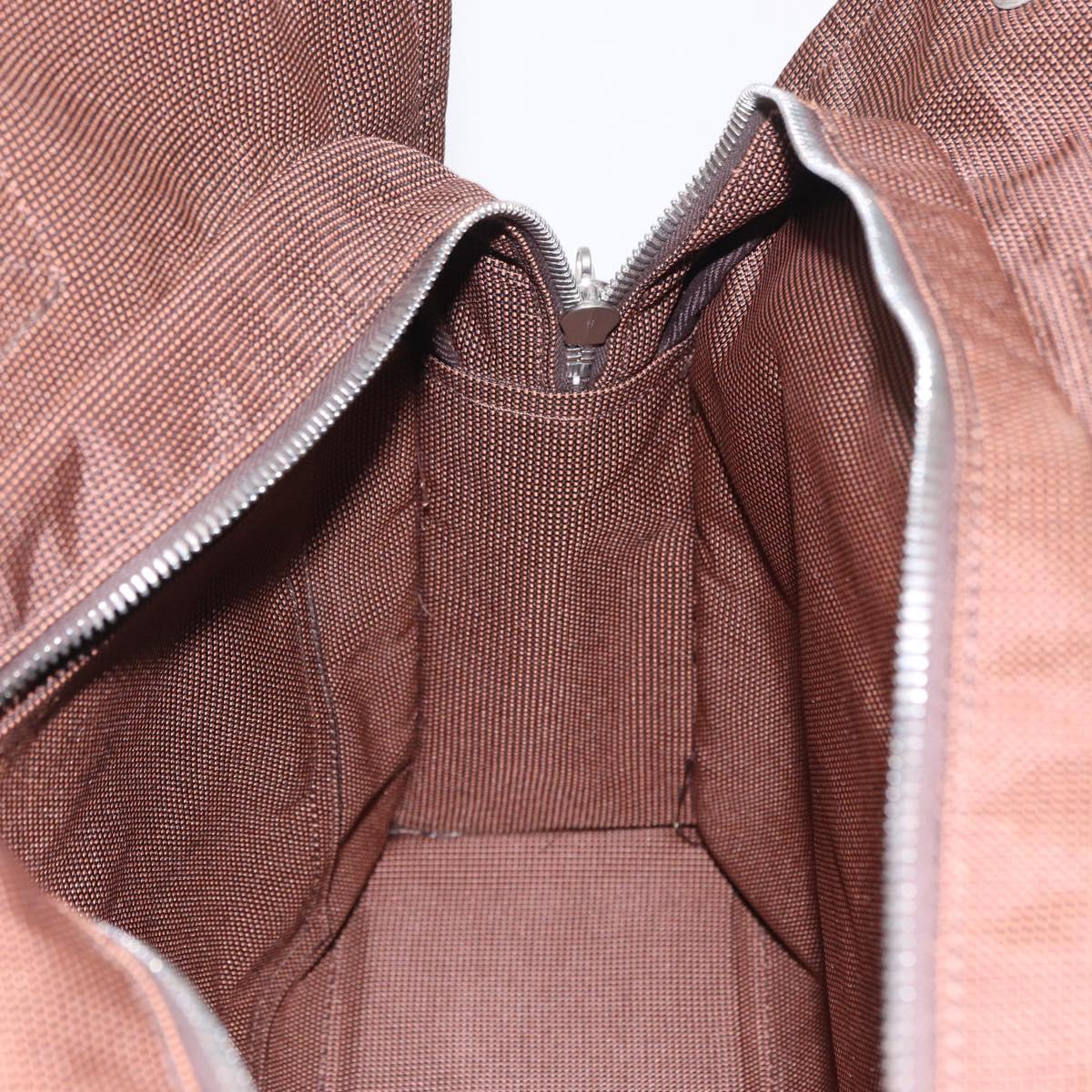 HERMES Her Line MM Hand Bag Canvas Brown Silver Auth 207690A