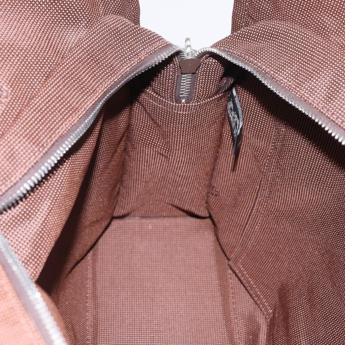 HERMES Her Line MM Hand Bag Canvas Brown Silver Auth 207690A