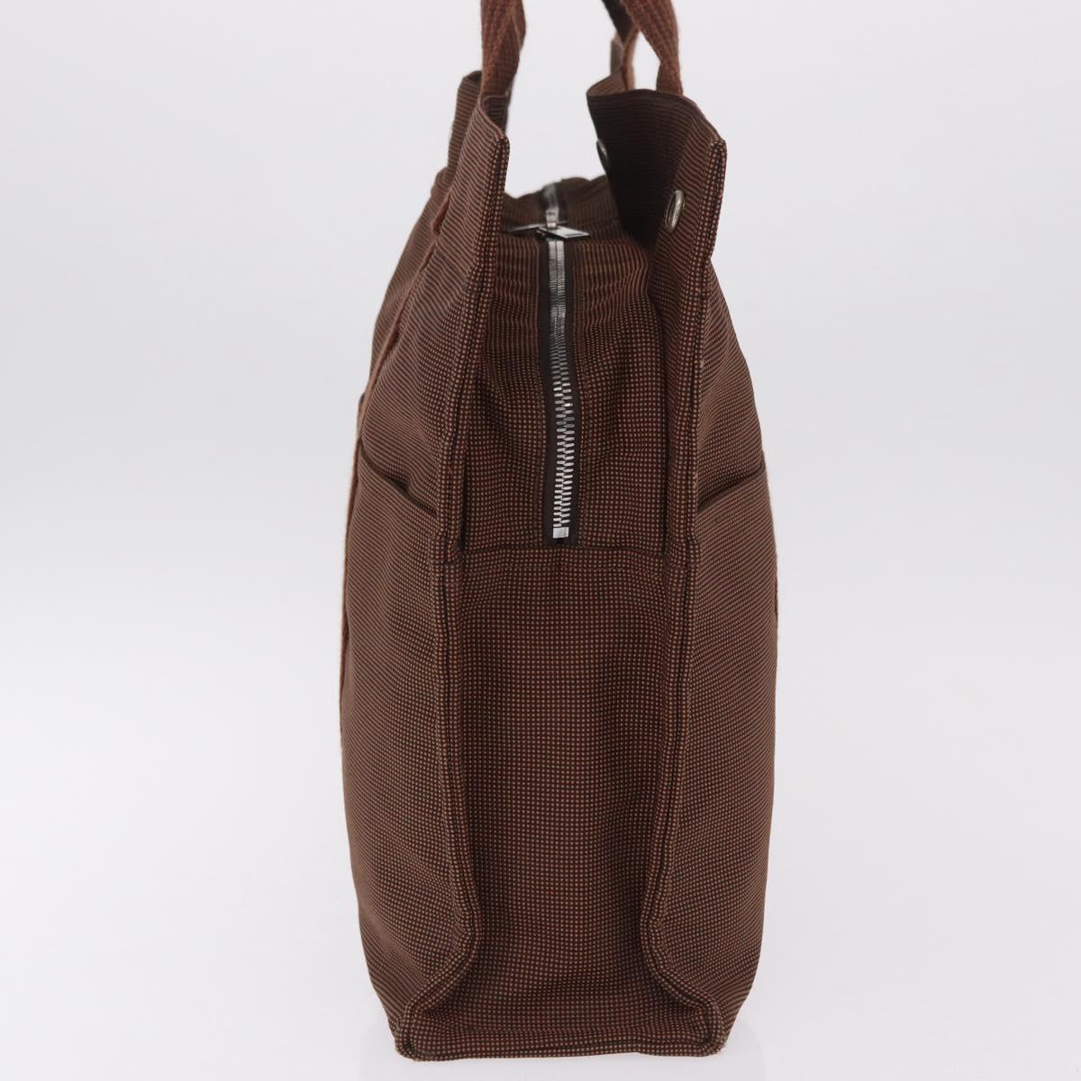 HERMES Her Line MM Hand Bag Canvas Brown Silver Auth 207690A