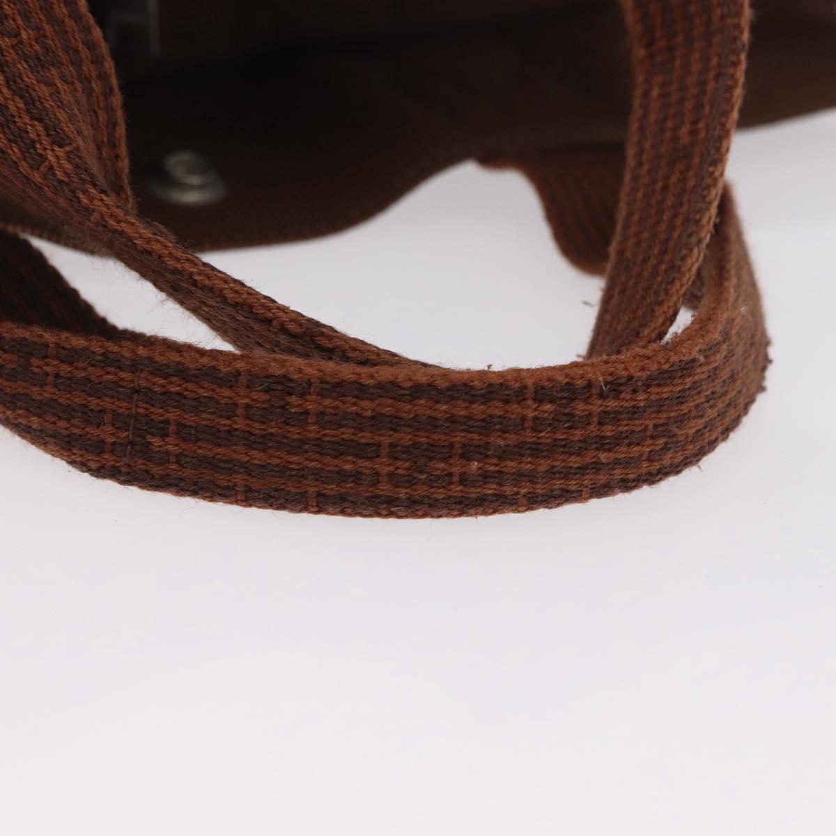 HERMES Her Line MM Hand Bag Canvas Brown Silver Auth 207690A