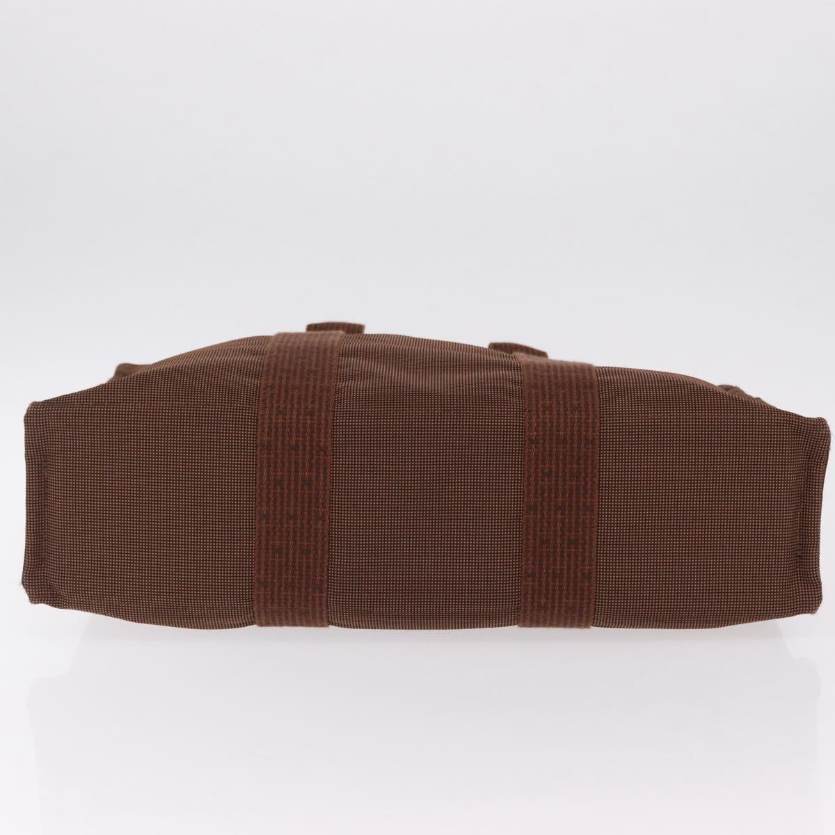 HERMES Her Line MM Hand Bag Canvas Brown Silver Auth 207690A