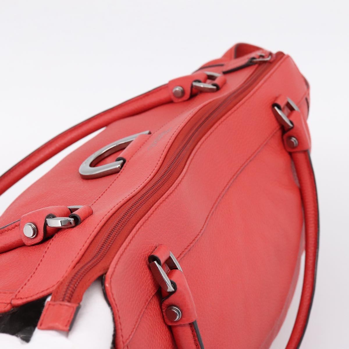 GUCCI Abbey Hand Bag Leather Outlet Red Silver 341491 Auth 207693V