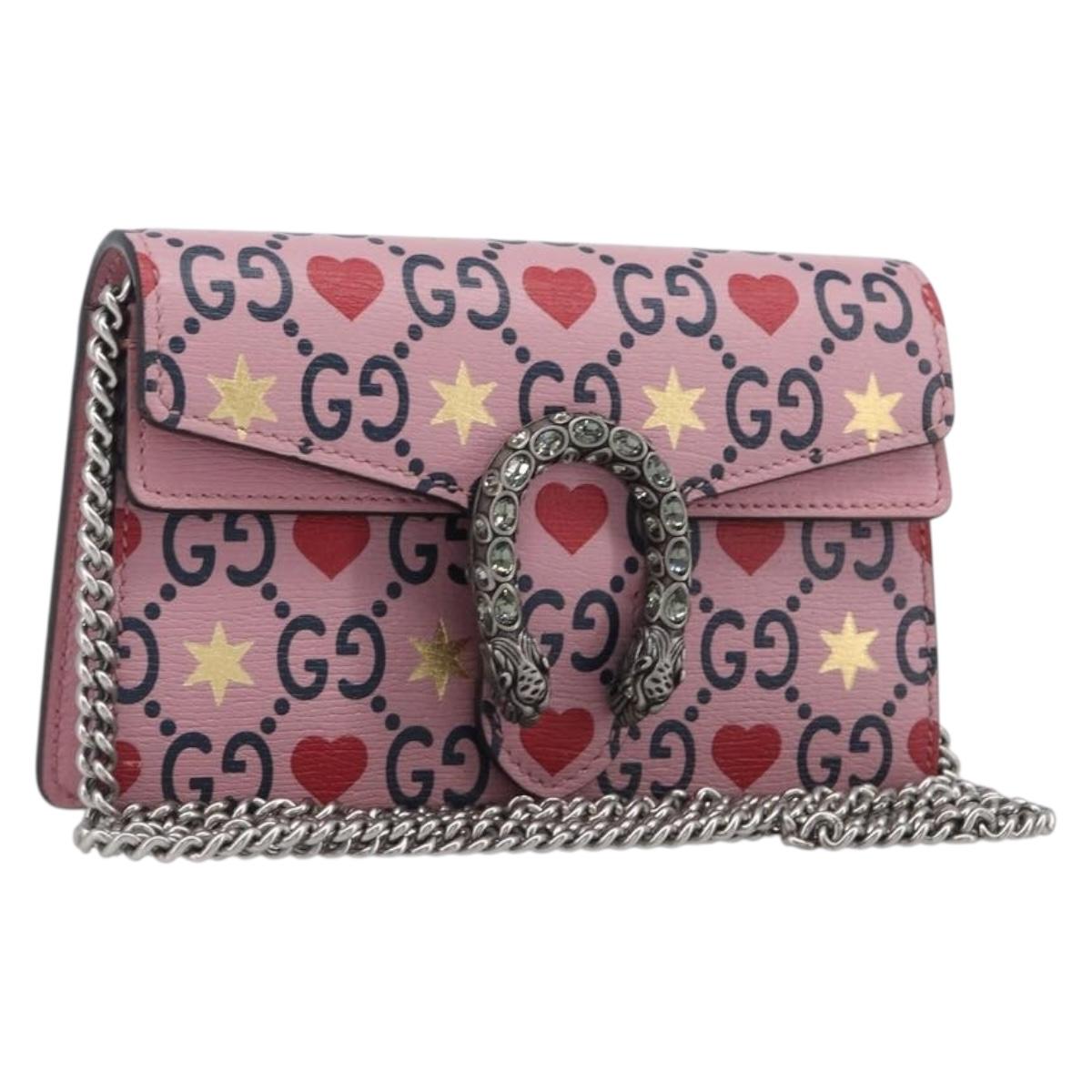 GUCCI Dionysus Chain Shoulder Bag Leather Pink Silver 476432 Auth 207694SAM