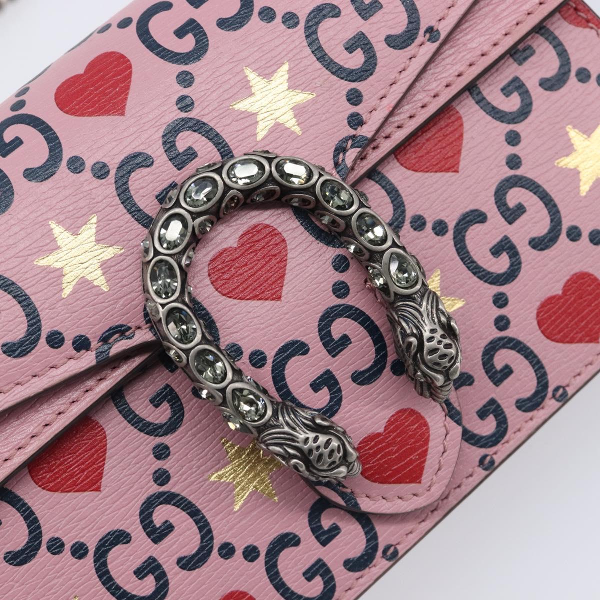 GUCCI Dionysus Chain Shoulder Bag Leather Pink Silver 476432 Auth 207694SAM