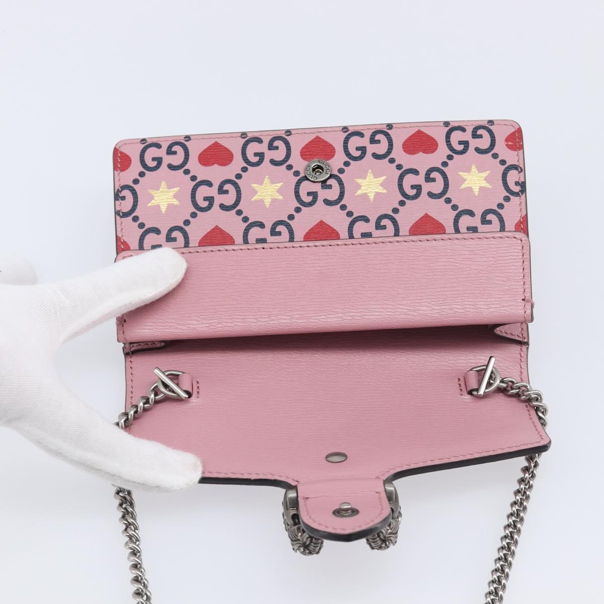 GUCCI Dionysus Chain Shoulder Bag Leather Pink Silver 476432 Auth 207694SAM