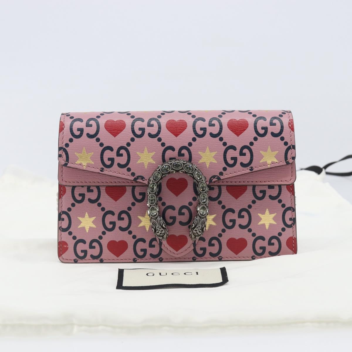 GUCCI Dionysus Chain Shoulder Bag Leather Pink Silver 476432 Auth 207694SAM