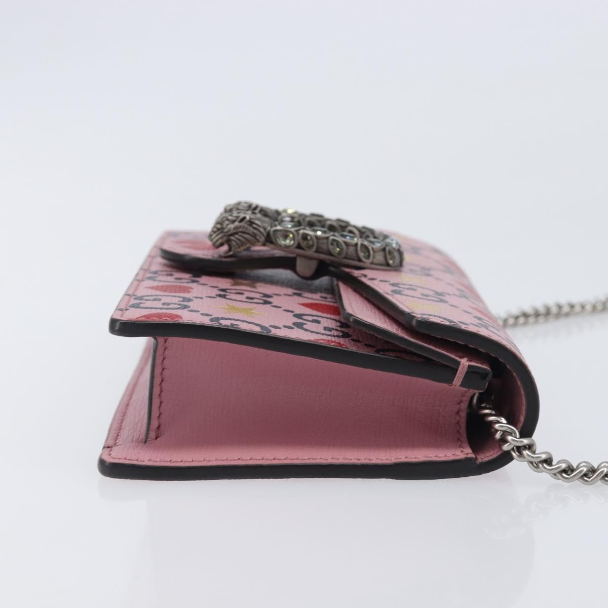 GUCCI Dionysus Chain Shoulder Bag Leather Pink Silver 476432 Auth 207694SAM