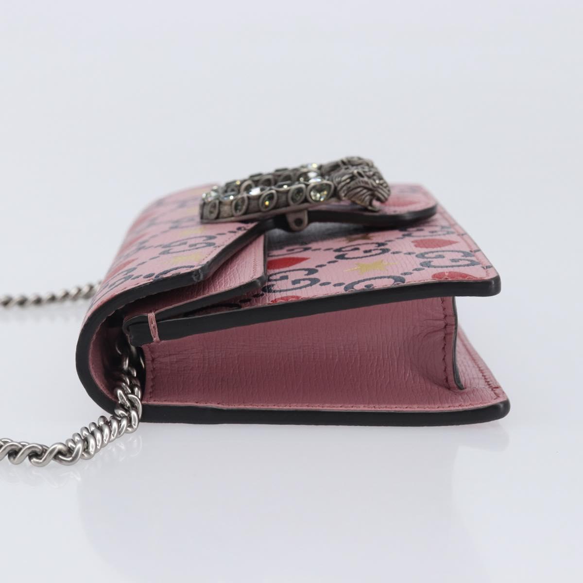 GUCCI Dionysus Chain Shoulder Bag Leather Pink Silver 476432 Auth 207694SAM