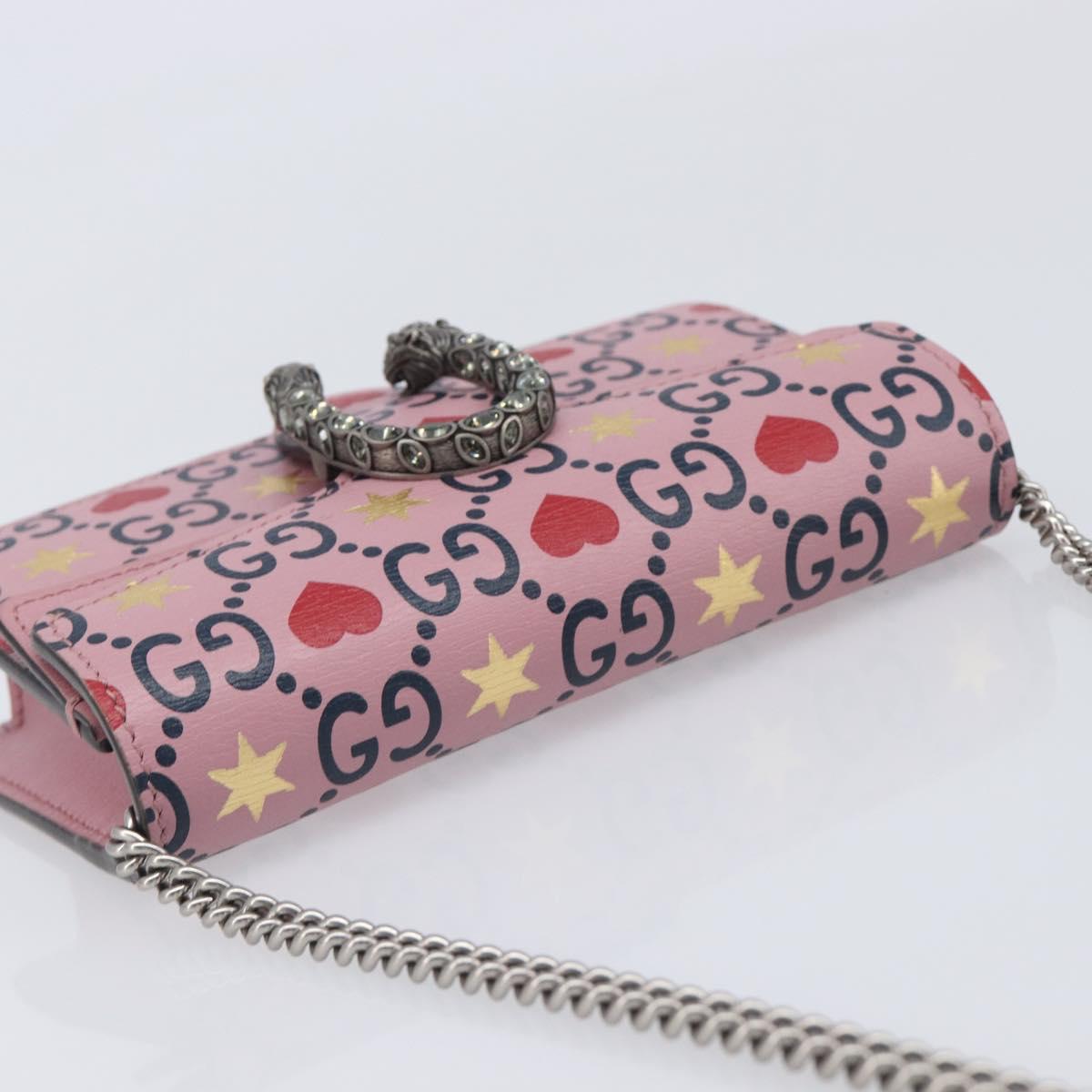 GUCCI Dionysus Chain Shoulder Bag Leather Pink Silver 476432 Auth 207694SAM