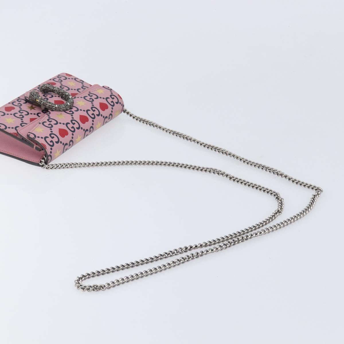 GUCCI Dionysus Chain Shoulder Bag Leather Pink Silver 476432 Auth 207694SAM