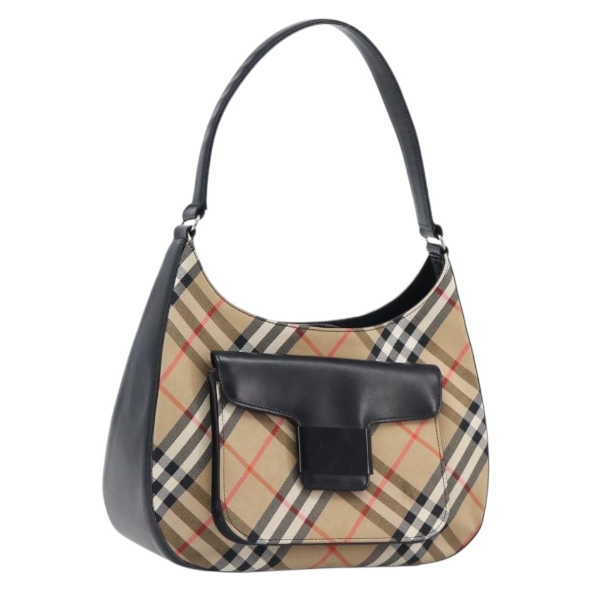 Burberrys Nova Check Shoulder Bag Canvas Beige Silver Auth 207696A