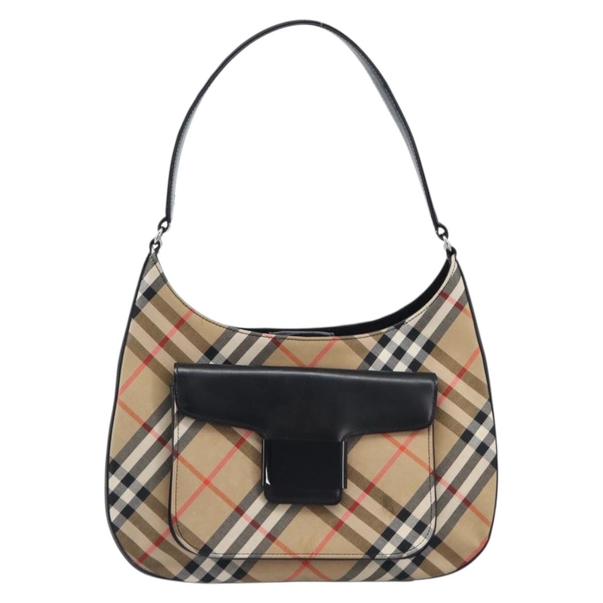 Burberrys Nova Check Shoulder Bag Canvas Beige Silver Auth 207696A