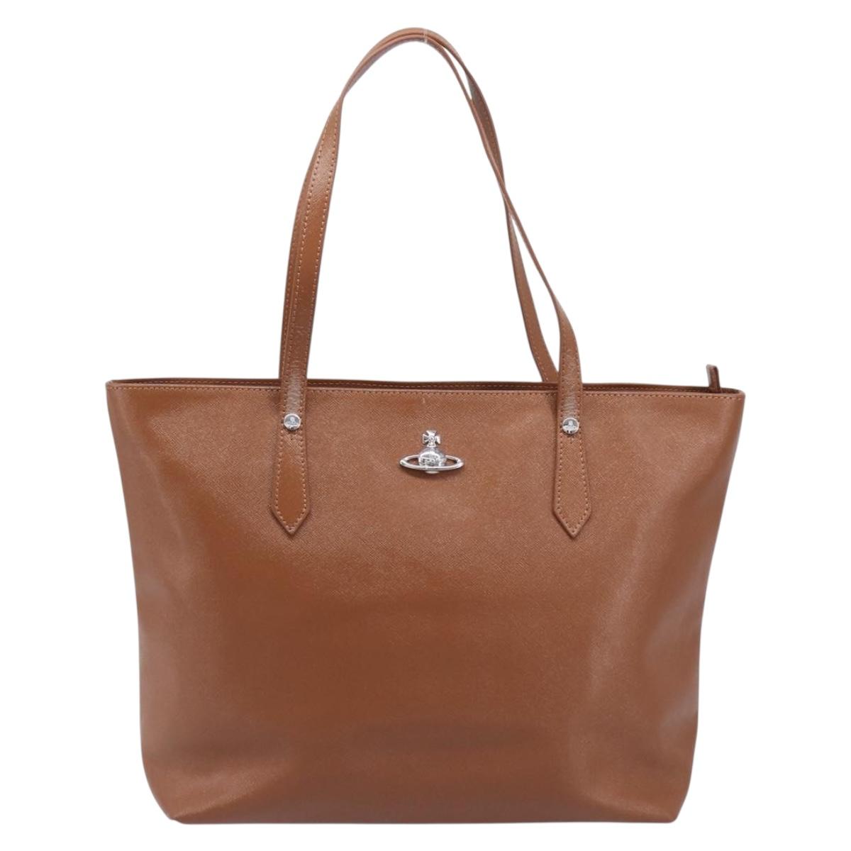 Vivienne Westwood Tote Bag Leather Brown Silver Auth 207699A