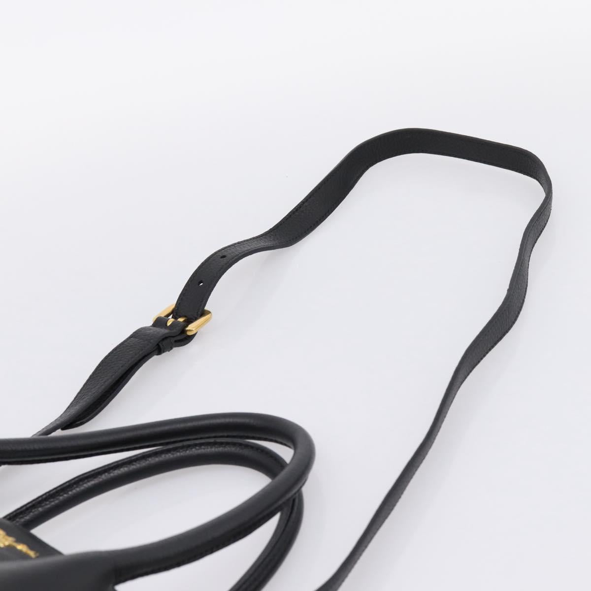 PRADA Hand Bag Leather 2way Black Gold Tone Auth 207702V