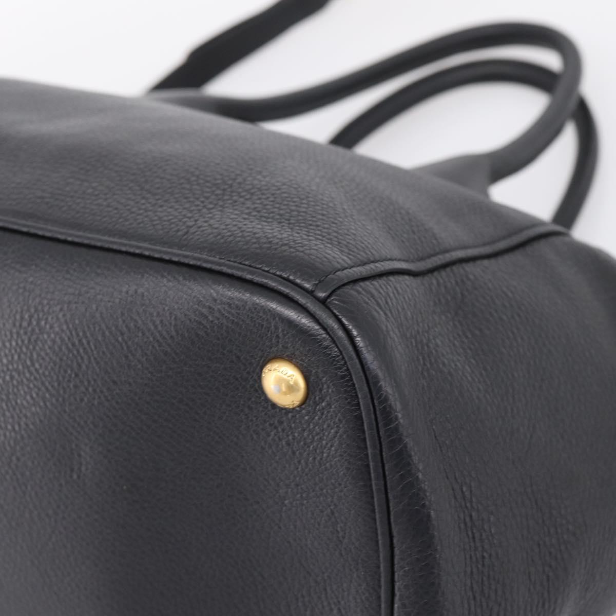 PRADA Hand Bag Leather 2way Black Gold Tone Auth 207702V