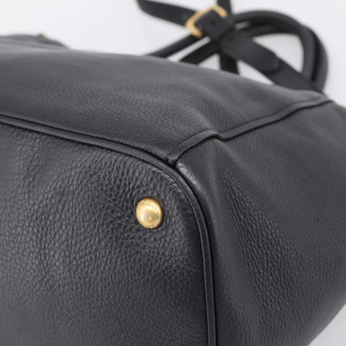 PRADA Hand Bag Leather 2way Black Gold Tone Auth 207702V